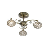 Cara 3 Light Crystal Semi-Flush Ceiling Light - Antique Brass