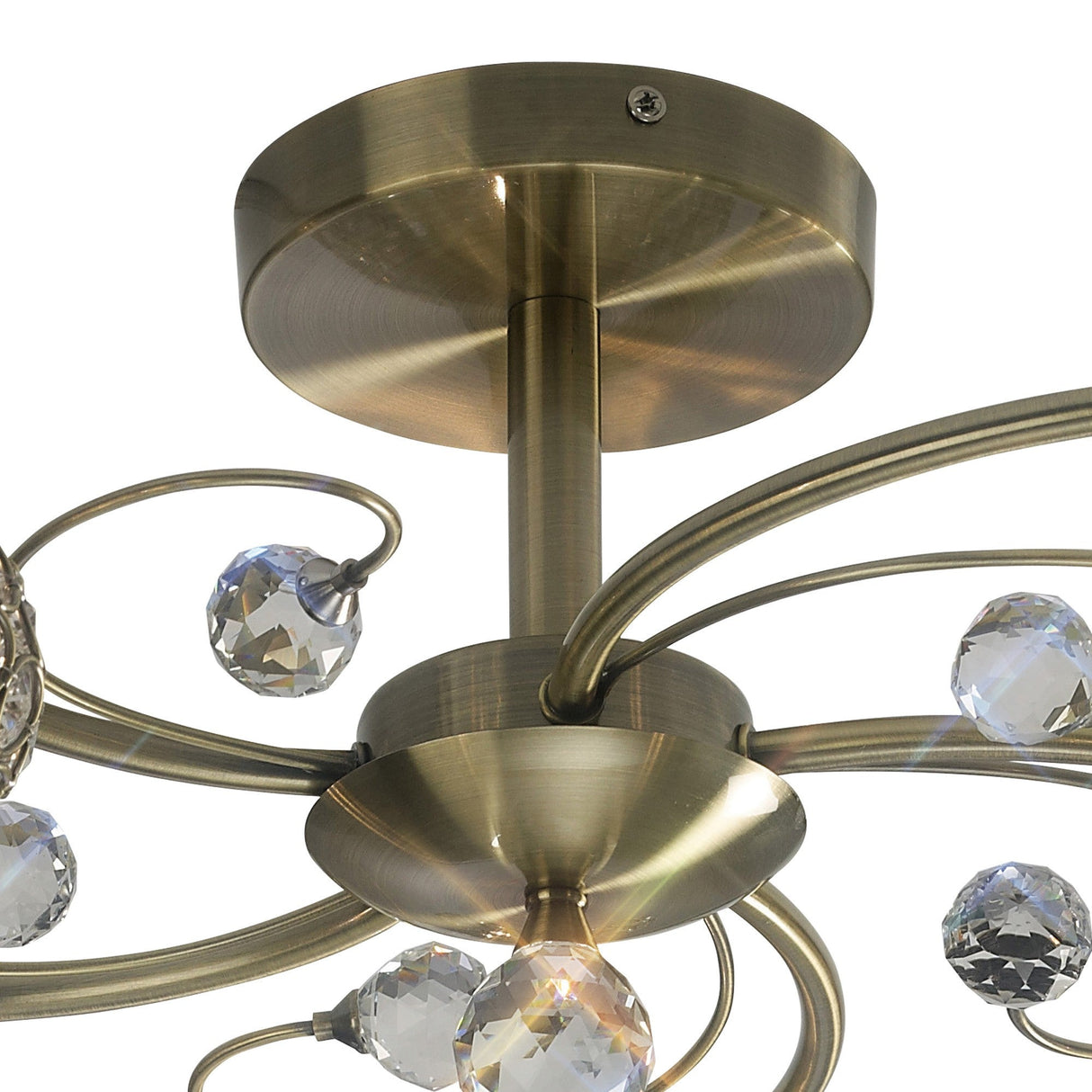 Cara 5 Light Crystal Semi-Flush Ceiling Light - Antique Brass