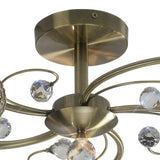 Cara 5 Light Crystal Semi-Flush Ceiling Light - Antique Brass