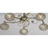 Cara 5 Light Crystal Semi-Flush Ceiling Light - Antique Brass