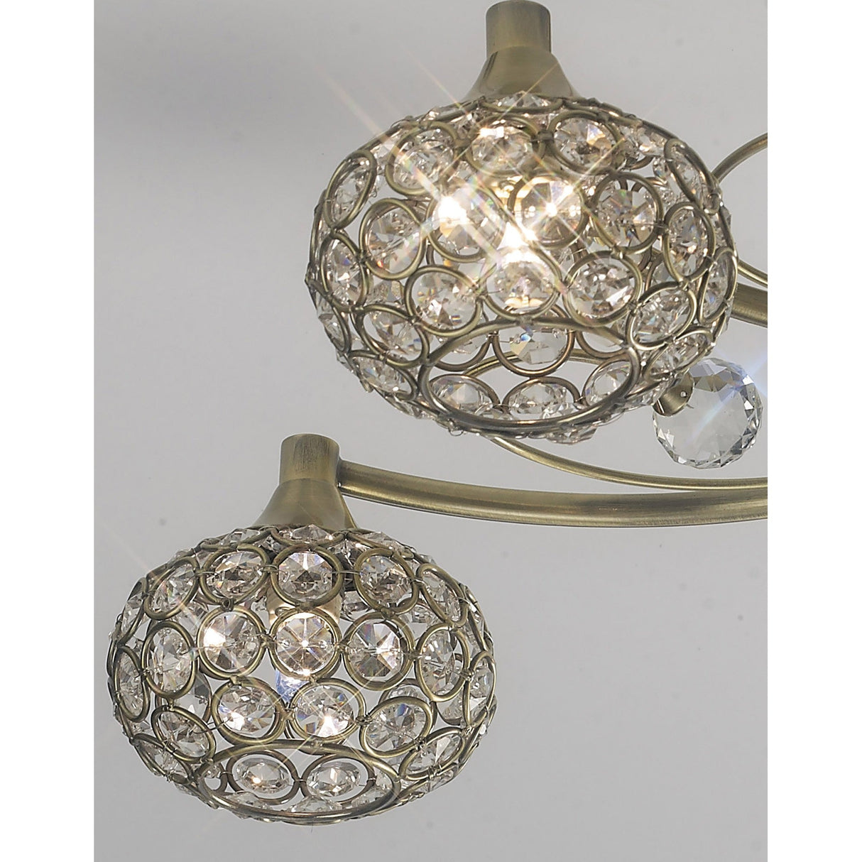 Cara 5 Light Crystal Semi-Flush Ceiling Light - Antique Brass