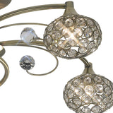 Cara 5 Light Crystal Semi-Flush Ceiling Light - Antique Brass