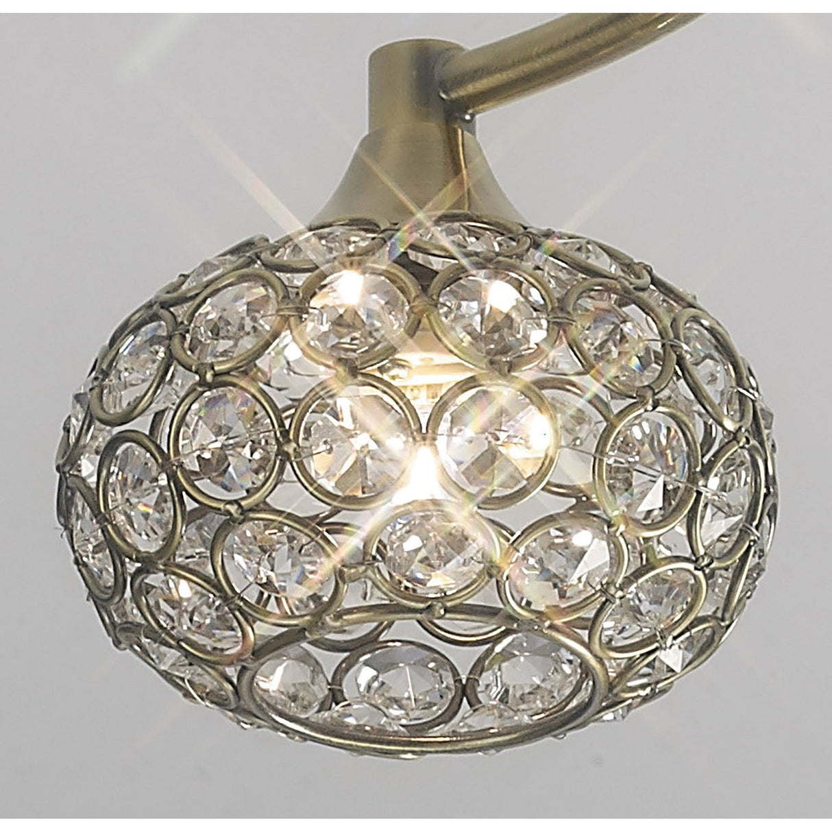 Cara 5 Light Crystal Semi-Flush Ceiling Light - Antique Brass