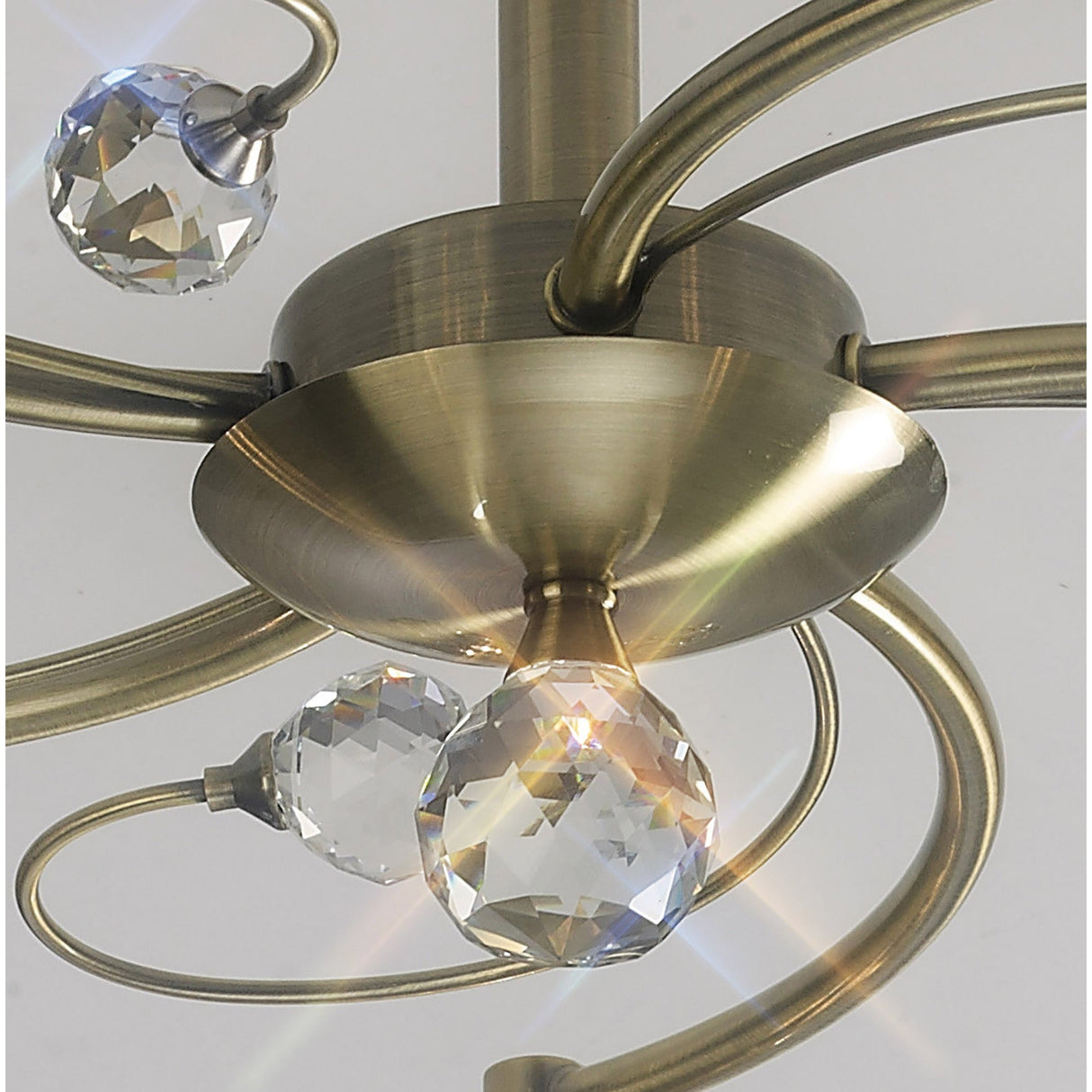 Cara 5 Light Crystal Semi-Flush Ceiling Light - Antique Brass
