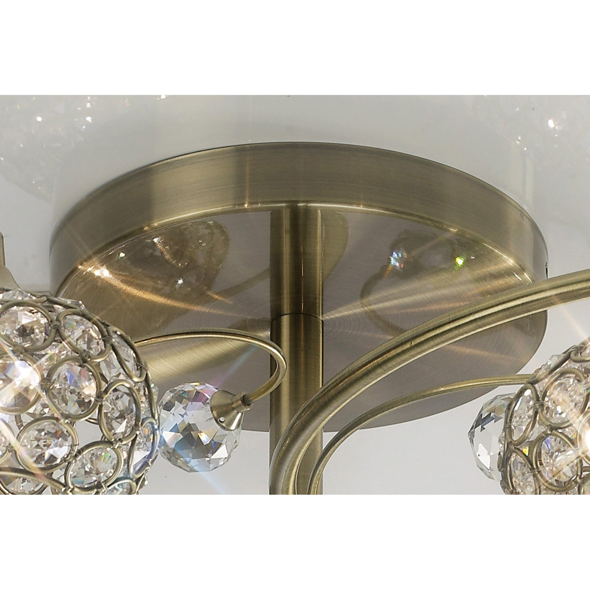 Cara 8 Light Crystal Semi-Flush Ceiling Light - Antique Brass