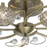 Cara 8 Light Crystal Semi-Flush Ceiling Light - Antique Brass