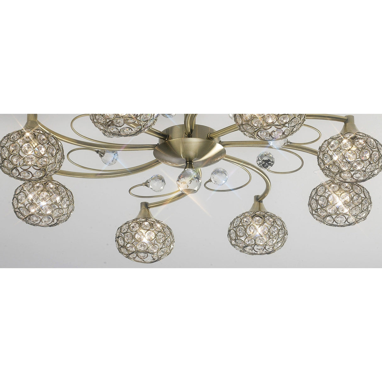 Cara 8 Light Crystal Semi-Flush Ceiling Light - Antique Brass