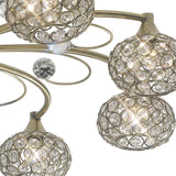 Cara 8 Light Crystal Semi-Flush Ceiling Light - Antique Brass