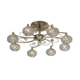 Cara 8 Light Crystal Semi-Flush Ceiling Light - Antique Brass