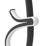 Close-up of the Cardoncito LED table lamp's black steel ribbon with white plastic diffuser along the curved inner edge, shown against a plain white background.