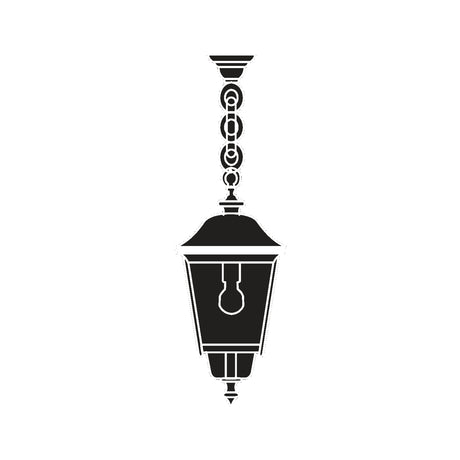 Casement cast aluminium outdoor pendant lantern in black, hung by a decorative chain with a domed roof and clear polycarbonate lens, shown on a plain white background.