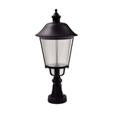 Casement Copper Top Outdoor Bollard Light, 58cm, black cast pedestal with domed roof and clear glazed lantern panel, on a plain white background.
