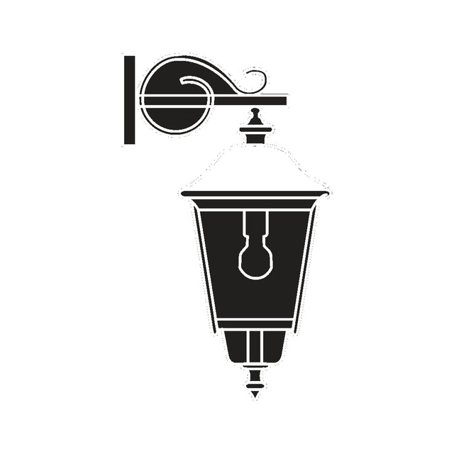Casement Copper Top Outdoor Hanging Wall Lantern in black, a traditional single-light lantern with tapered glazed body and domed roof on a scrolled wall bracket, shown on a plain white background.