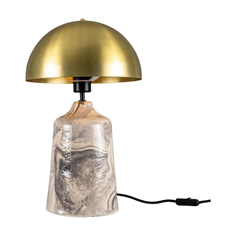 Cassia Ceramic Mushroom Table Lamp with a domed brass shade and tapered marbled grey-cream ceramic base, shown on a plain white background.