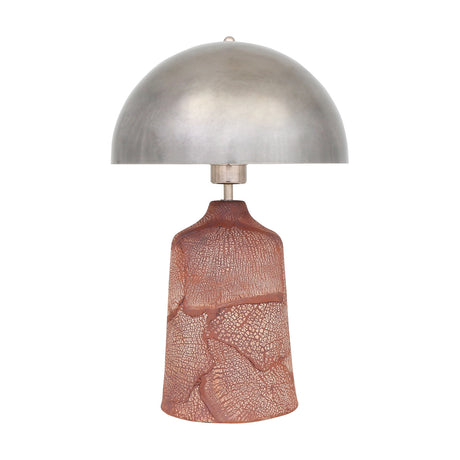 Cassia ceramic mushroom table lamp with a rounded Antique Silver dome shade over a tapered Red Iron base featuring a fine crackle glaze, shown on a white background.