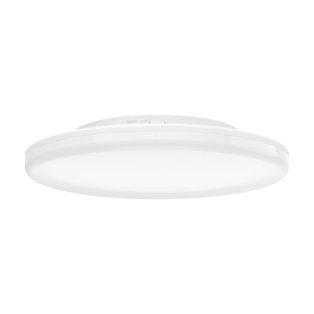 Castagneto LED flush ceiling light, 31cm round white plastic fixture with slim profile and integrated diffuser, shown side-on against a plain white background.