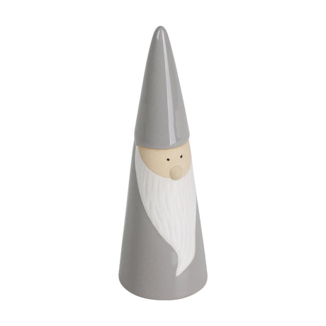 Catacol ceramic Santa ornament, a slim grey cone figurine with pointed hat, cream face, dot eyes, and textured white beard, on a plain white background.