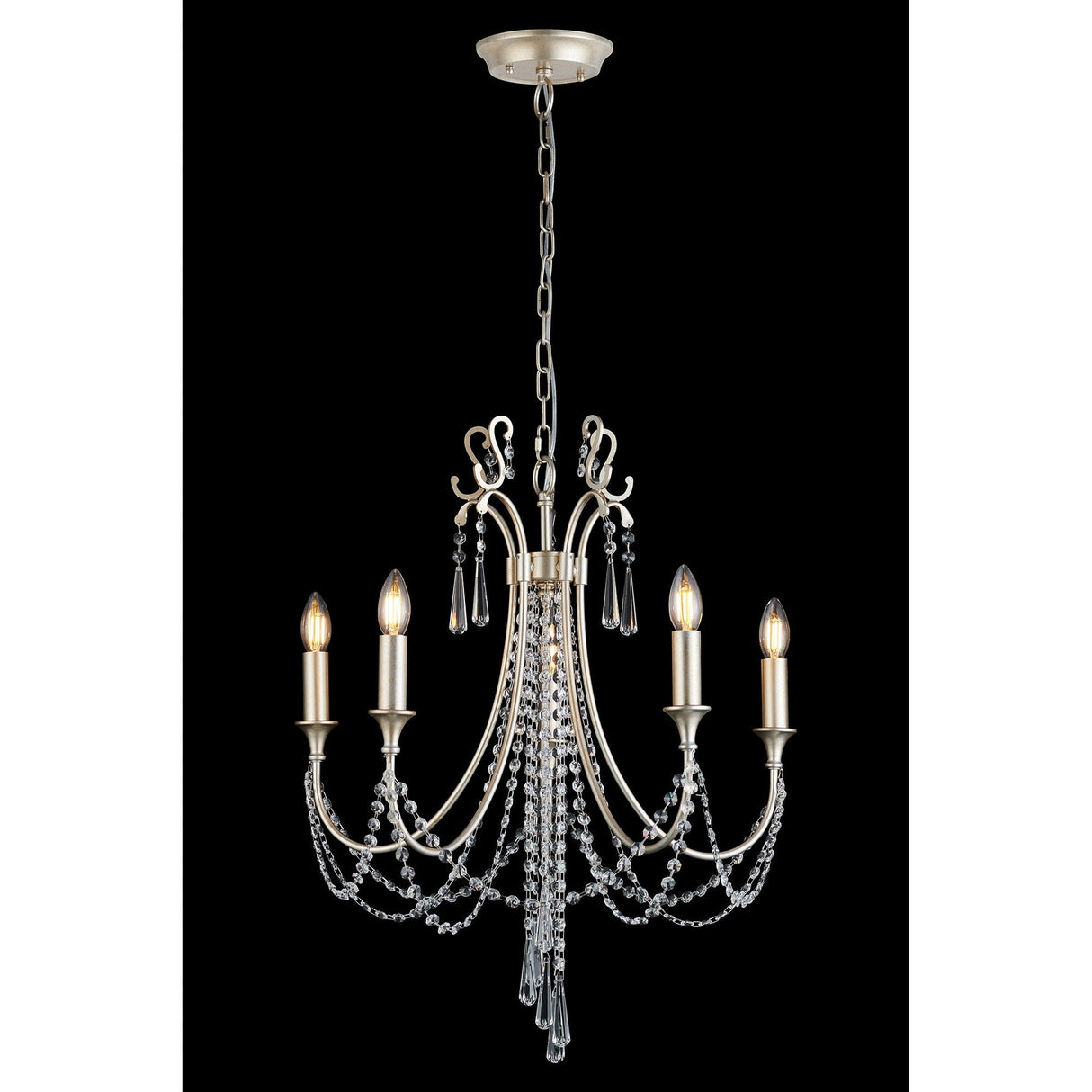 Celine 56cm 5 Light Crystal Chandelier - Aged Silver