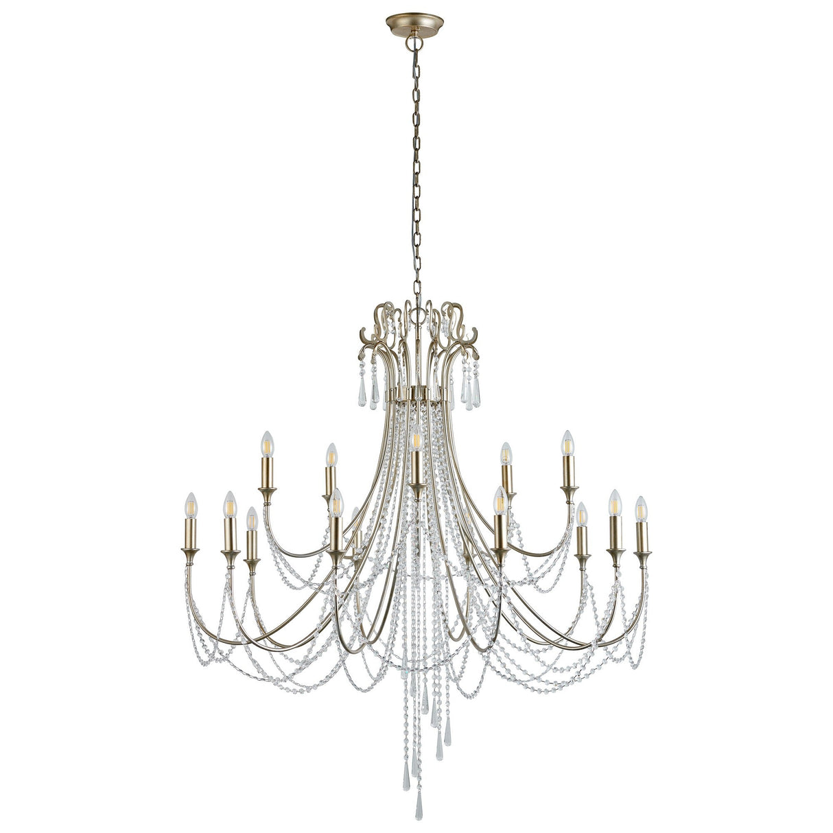 Celine 122cm 15 Light Crystal Chandelier - Aged Silver