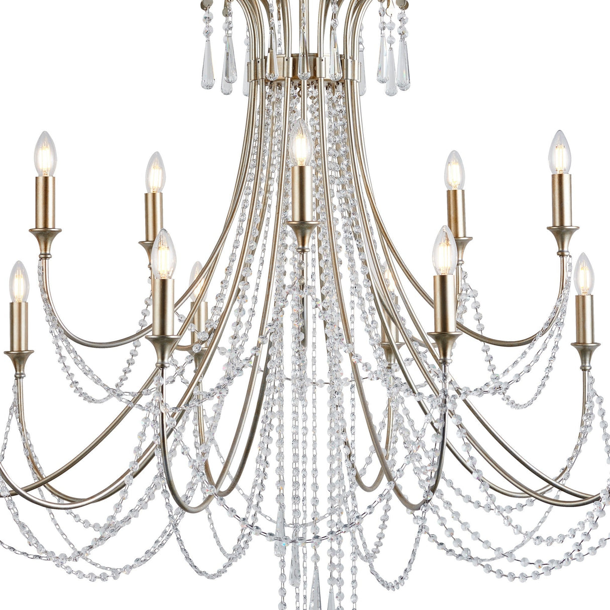 Celine 122cm 15 Light Crystal Chandelier - Aged Silver