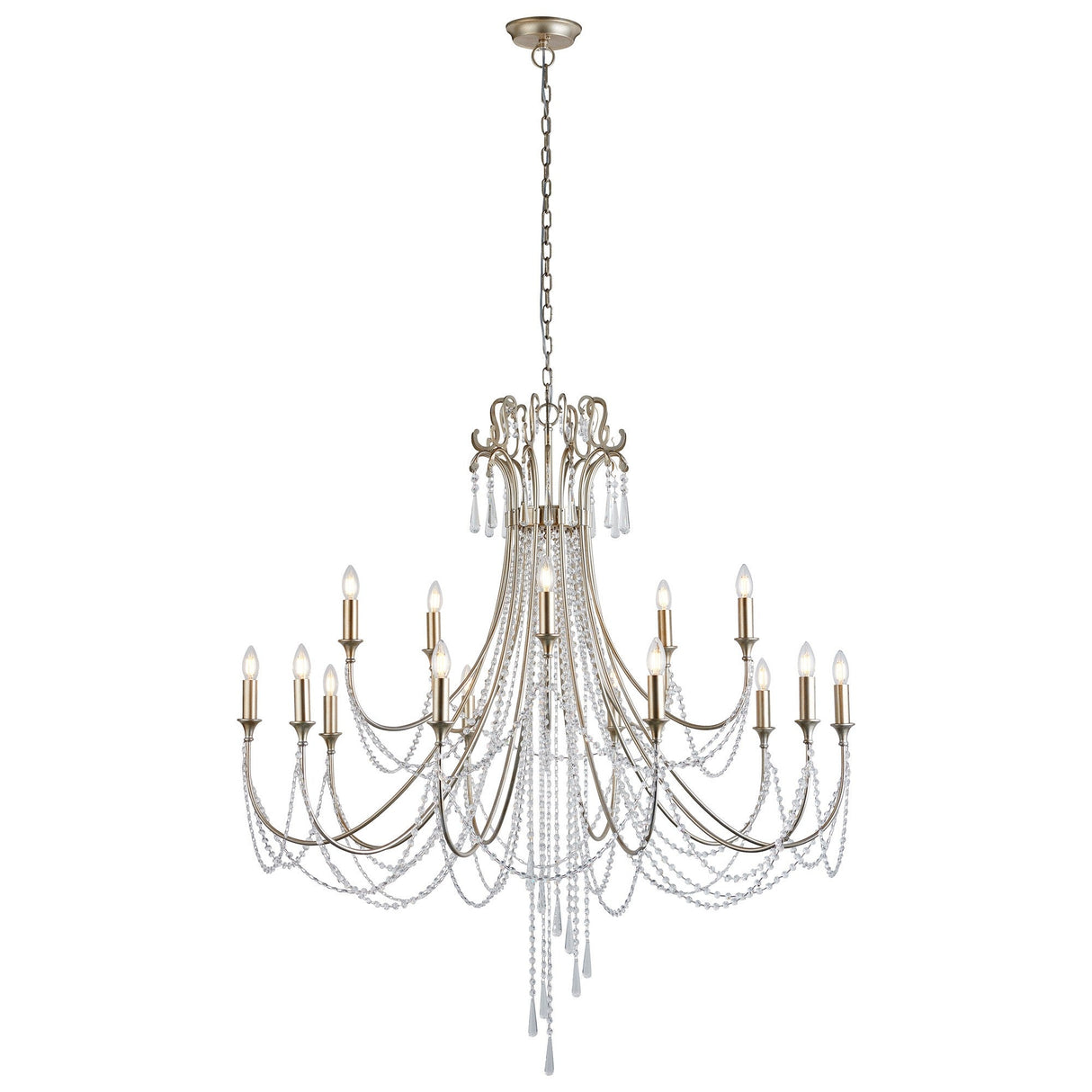 Celine 122cm 15 Light Crystal Chandelier - Aged Silver