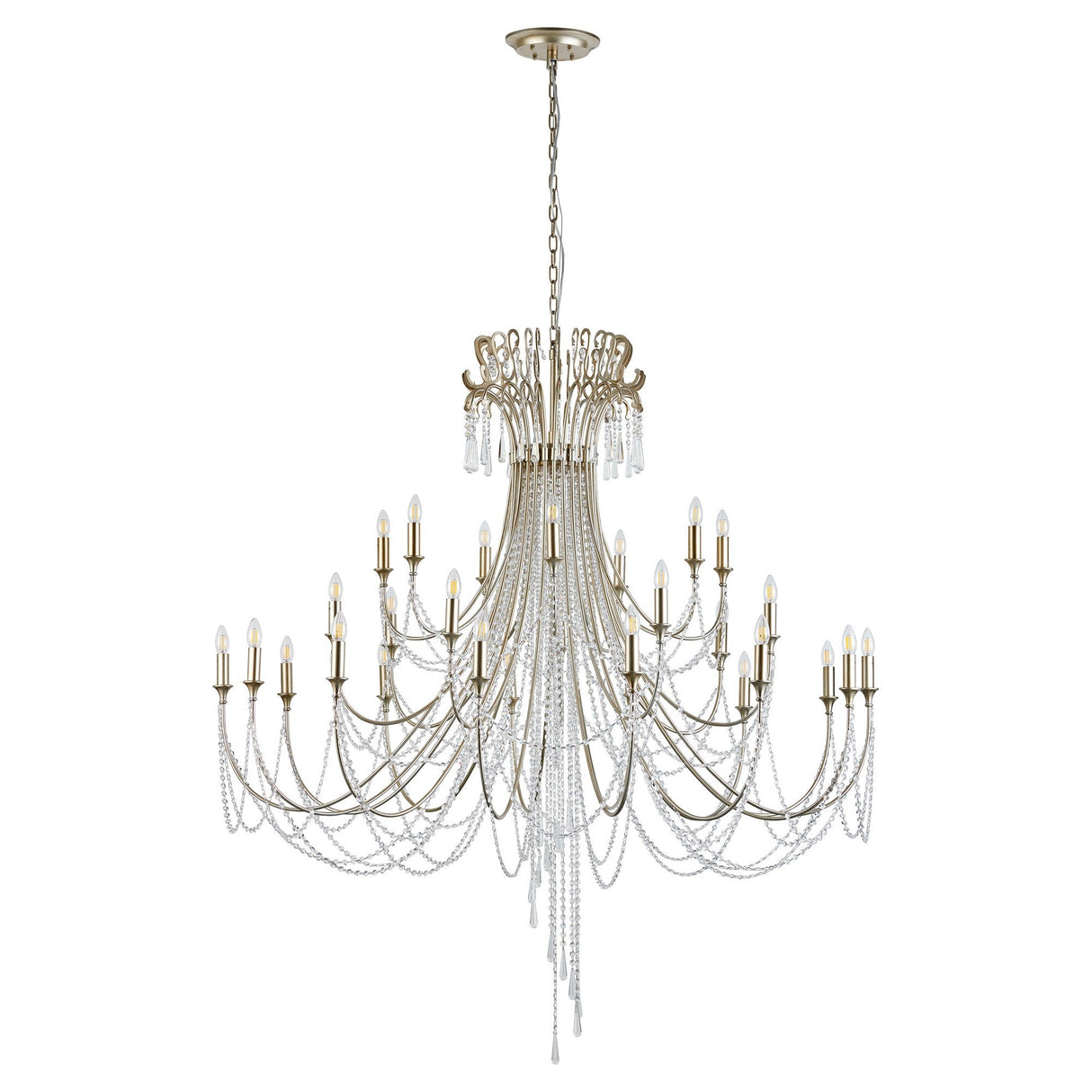 Celine 158cm 28 Light Crystal Chandelier - Aged Silver