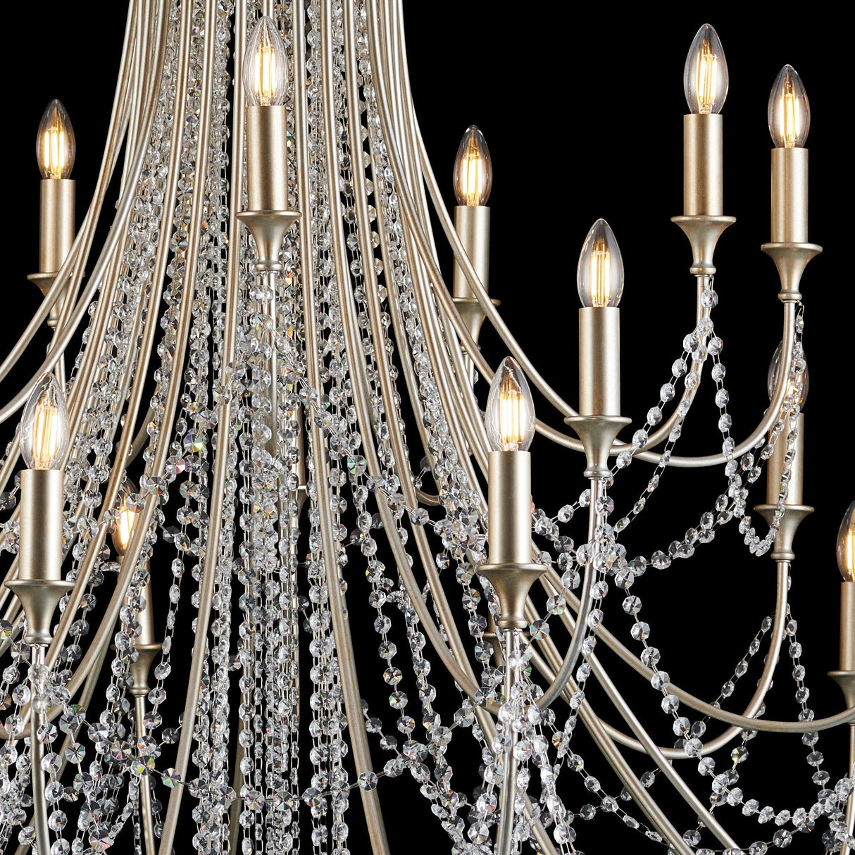 Celine 158cm 28 Light Crystal Chandelier - Aged Silver