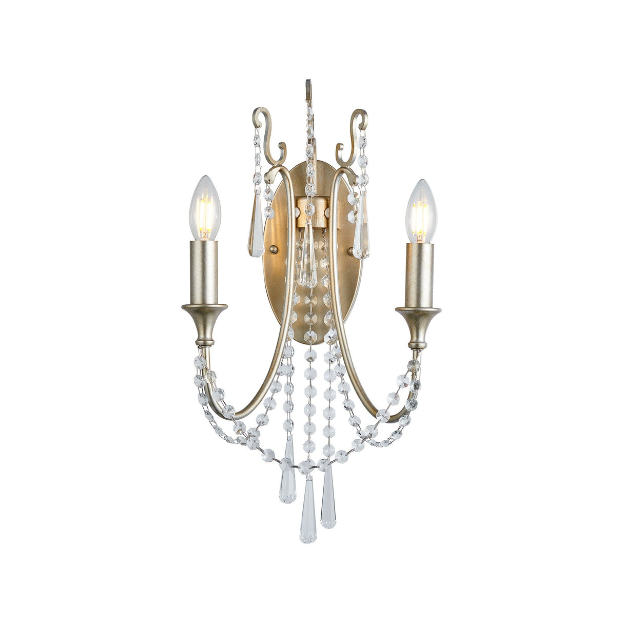 Celine 2 Light Crystal Wall Light - Aged Silver