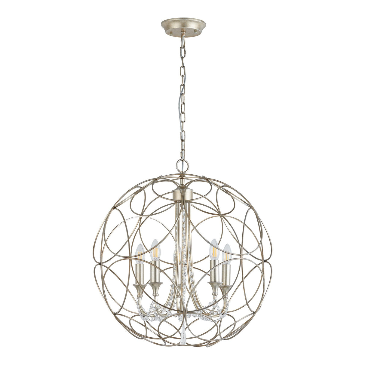 Celine 61cm Sphere 5 Light Crystal Chandelier - Aged Silver