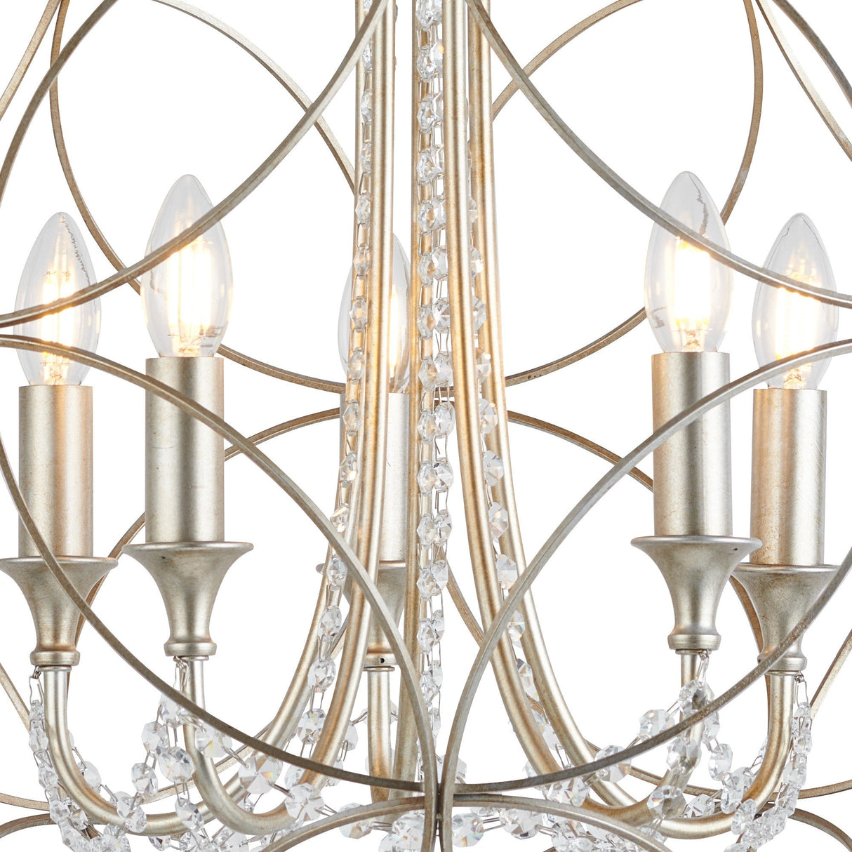 Celine 61cm Sphere 5 Light Crystal Chandelier - Aged Silver