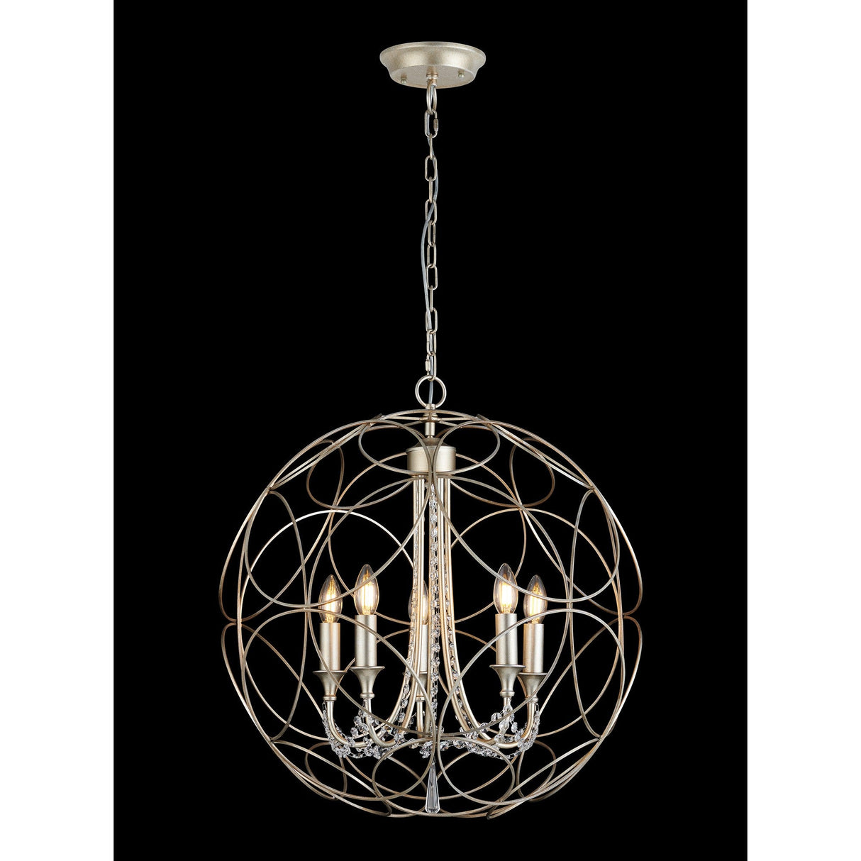 Celine 61cm Sphere 5 Light Crystal Chandelier - Aged Silver