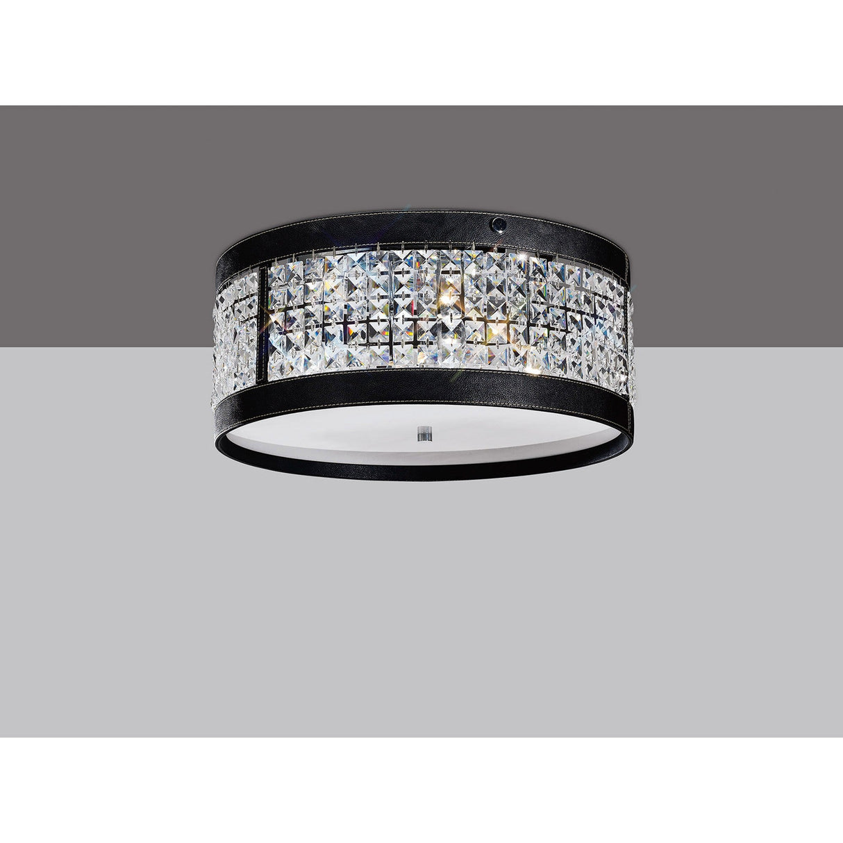 Celsa 4 Light Faux Leather Crystal Flush Ceiling Light - Black