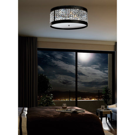 Celsa 4 Light Faux Leather Crystal Flush Ceiling Light - Black