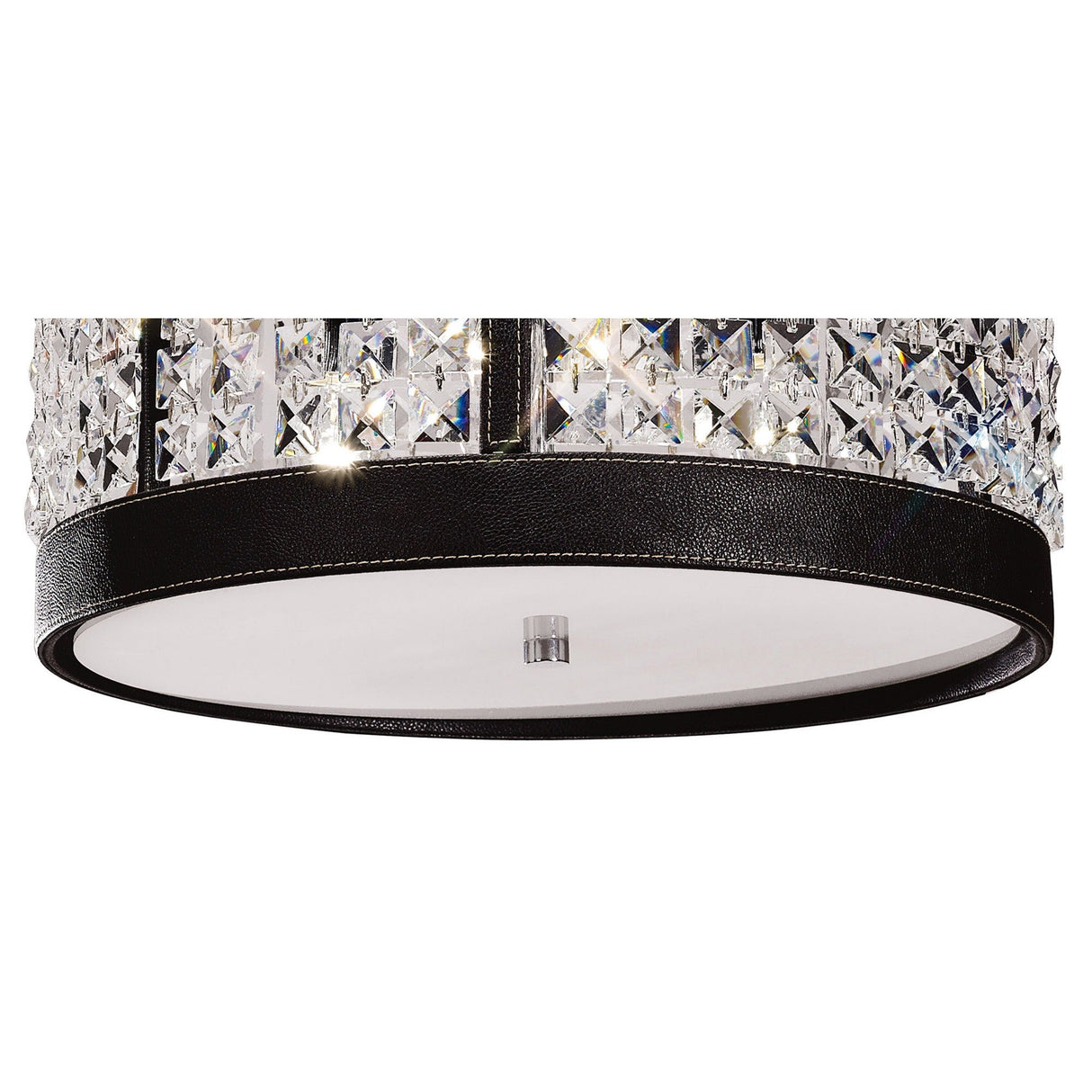 Celsa 3 Light Faux Leather Crystal Flush Ceiling Light - Dark Brown