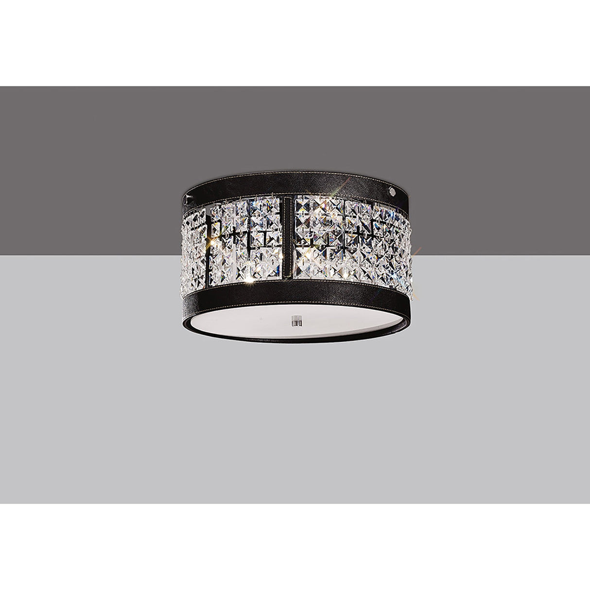Celsa 3 Light Faux Leather Crystal Flush Ceiling Light - Dark Brown