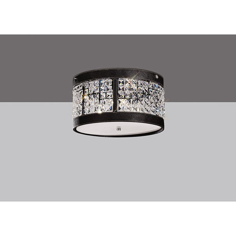 Celsa 3 Light Faux Leather Crystal Flush Ceiling Light - Dark Brown