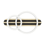 Cembrano LED Flush Ceiling Light 50cm in Black & Natural, with two overlapping white rings and a slatted bar of natural wood and black felt, shown on a plain white background.