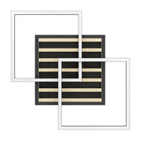Cembrano LED Flush Ceiling Light 53cm in black and natural, with two overlapping white square frames crossing a black panel of wood slats and black felt strips, shown on a plain white background.