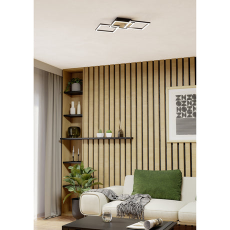 Cembrano LED Flush Ceiling Light 65.5cm - Black & Natural
