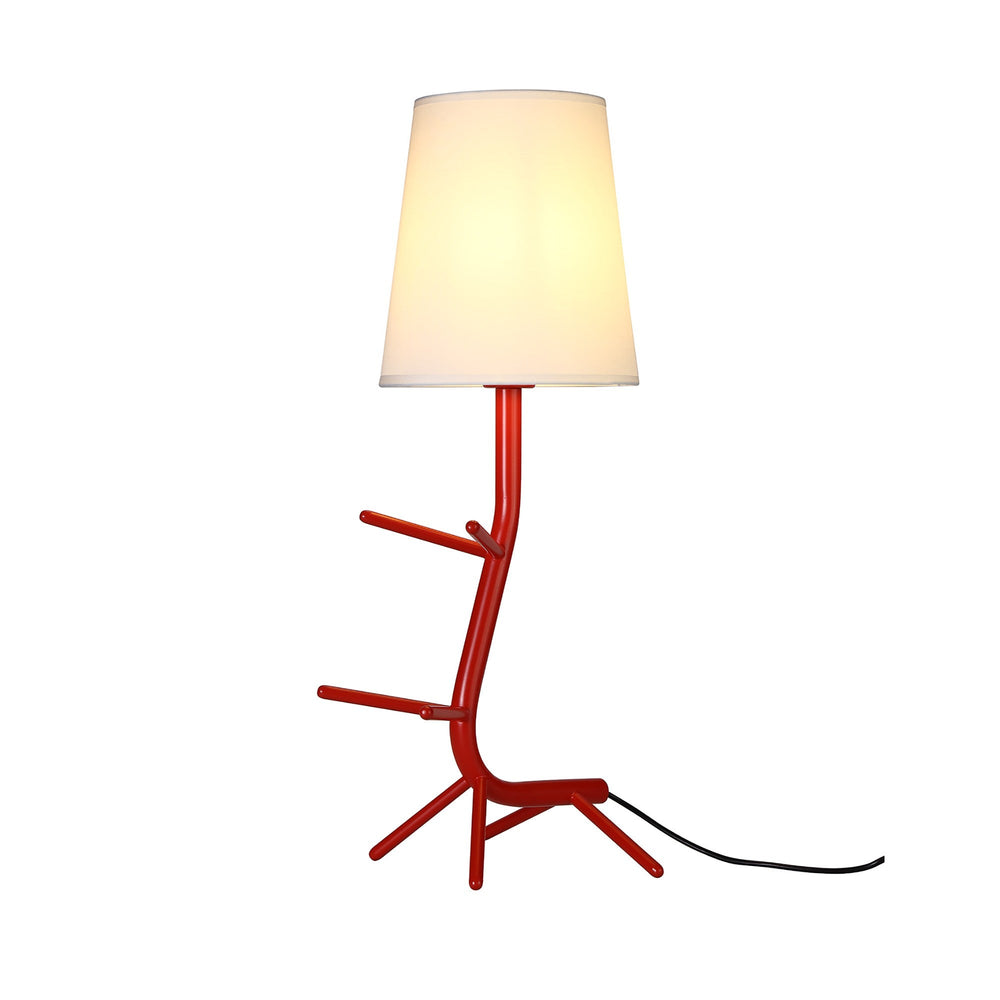 Centipede 1 Light Table Lamp with red metal branch-style frame, radiating arms, and tall white conical fabric shade on a plain background.