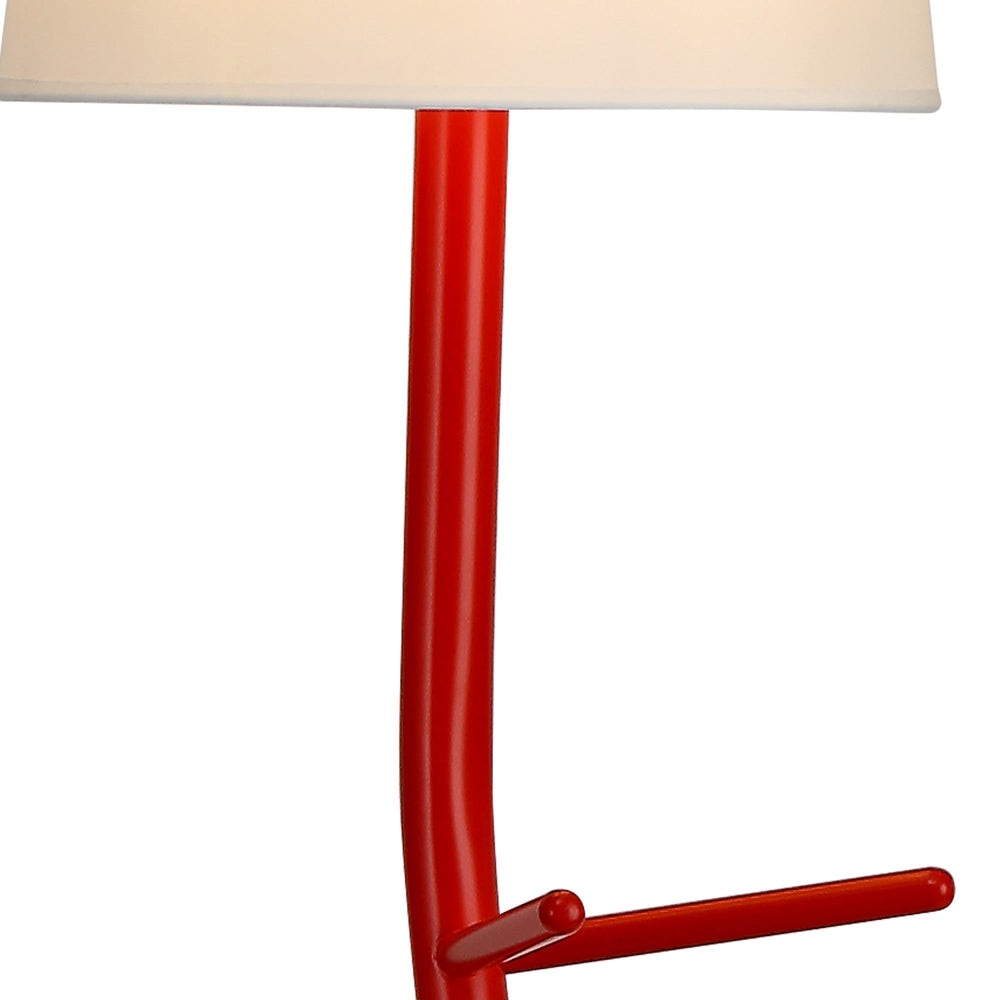 The Centipede 1 Light Floor Lamp in red, with a white shade and curved stem, adds a modern touch and stylish lighting to any space against a crisp white background.
