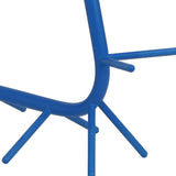 Close-up of the Centipede 1 Light Floor Lamp in blue with a white shade, featuring evenly spaced rods radiating from a curved central structure, showcasing modern interior lighting against a white background.