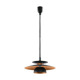 Cesmine Pendant Light in black, three stacked steel shades with copper-coloured undersides on an adjustable rise-and-fall cord, shown on a plain white background.