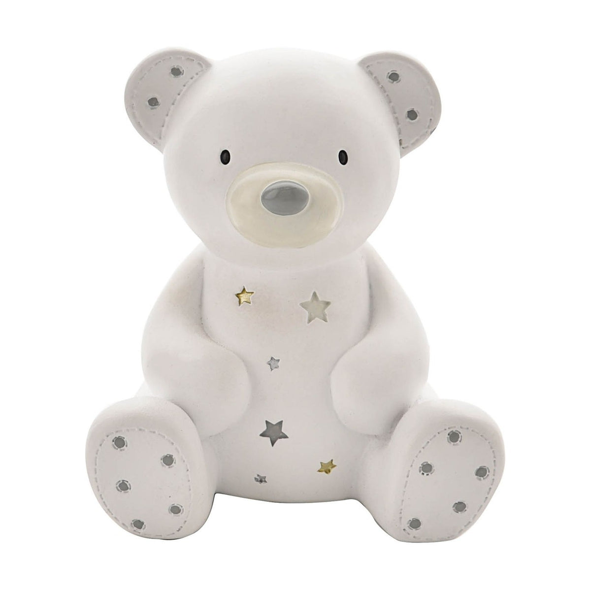Sitting Teddy Bear Resin Money Box with Star Detail - White