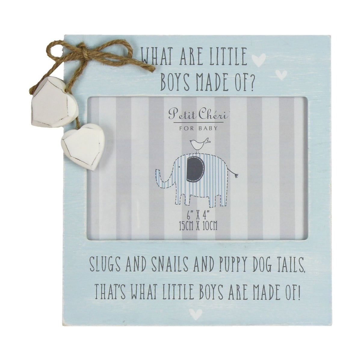 Little Boys MDF Photo Frame with Two Hearts 6 x 4in - Blue