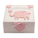 My Special Elephant MDF Keepsake Box 16cm x 16cm - White & Pink