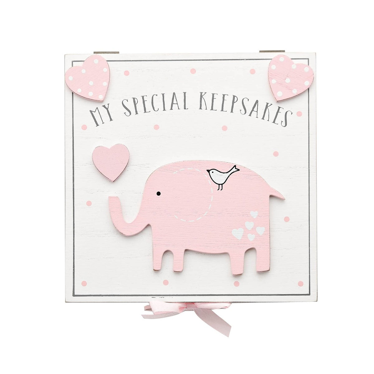 My Special Elephant MDF Keepsake Box 16cm x 16cm - White & Pink