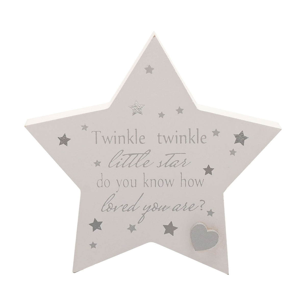 Star MDF Mantel Plaque with Raised Silver Heart - White