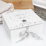 Baby Star Print Square Keepsake Box with Ribbon Tie - White