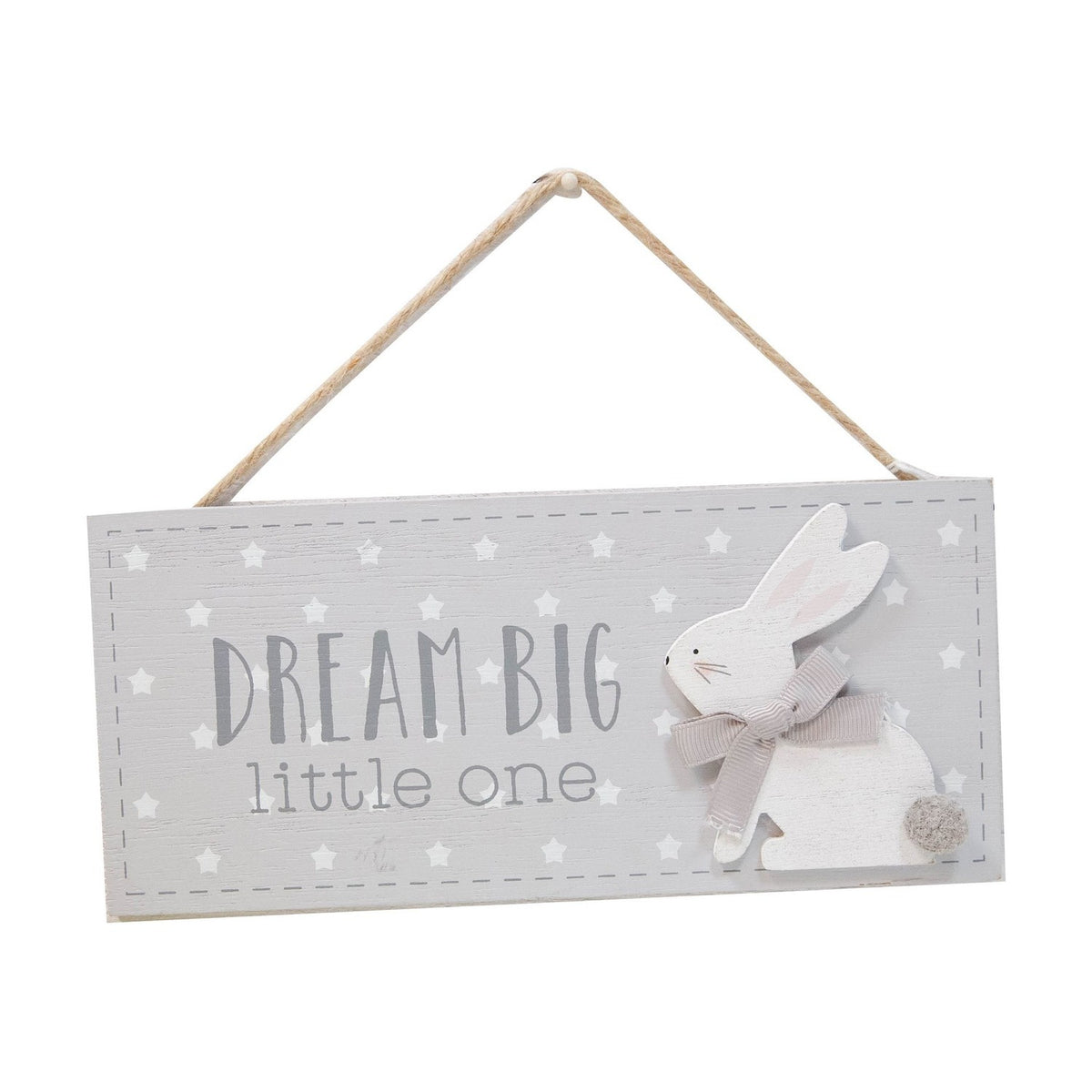 Dream Big Little One Raised Bunny MDF Hanging Plaque - Grey